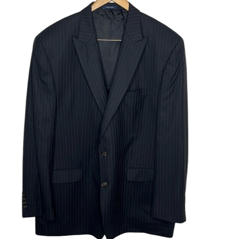 Ralph Ralph Lauren Black Pinstripe 2 Button Wool Blazer Sportscoat Men Size 48L